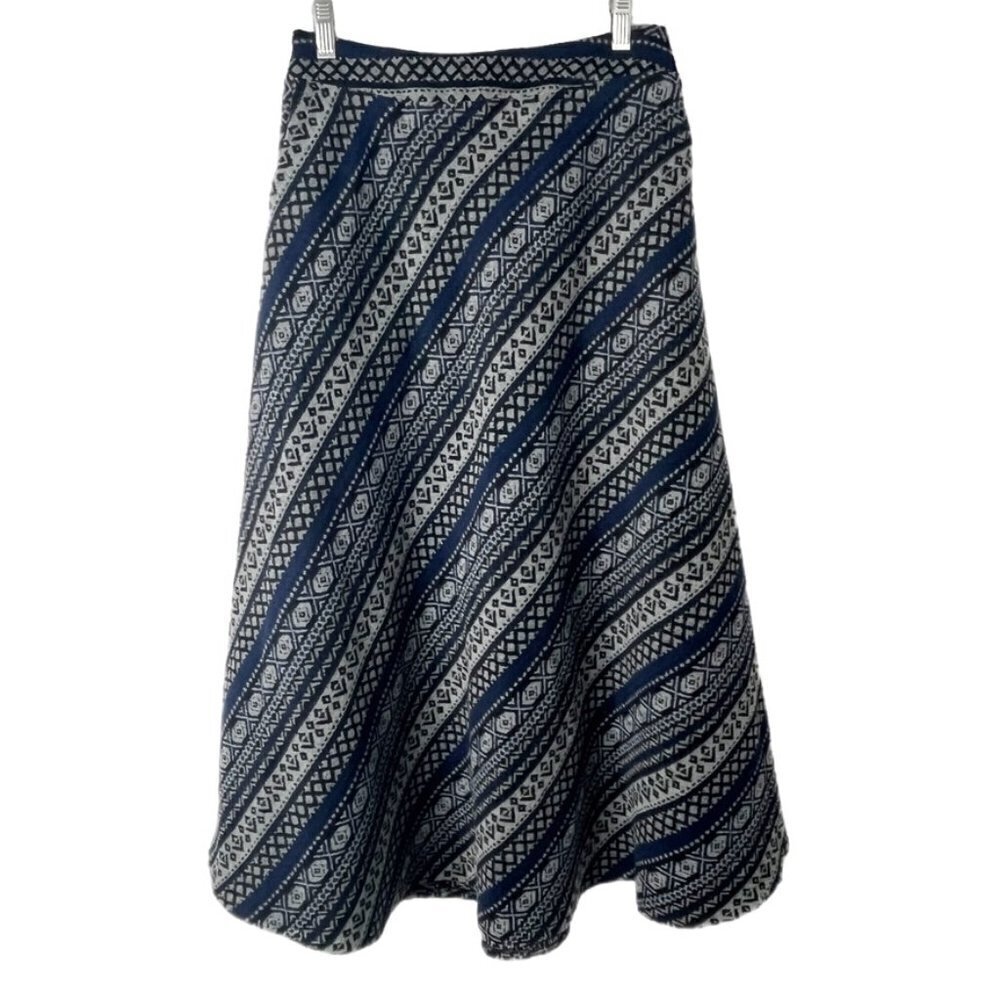 Idealsanxun Women's Wool Midi Skirt Size S Pleated A-Line Gray Blue Patterned